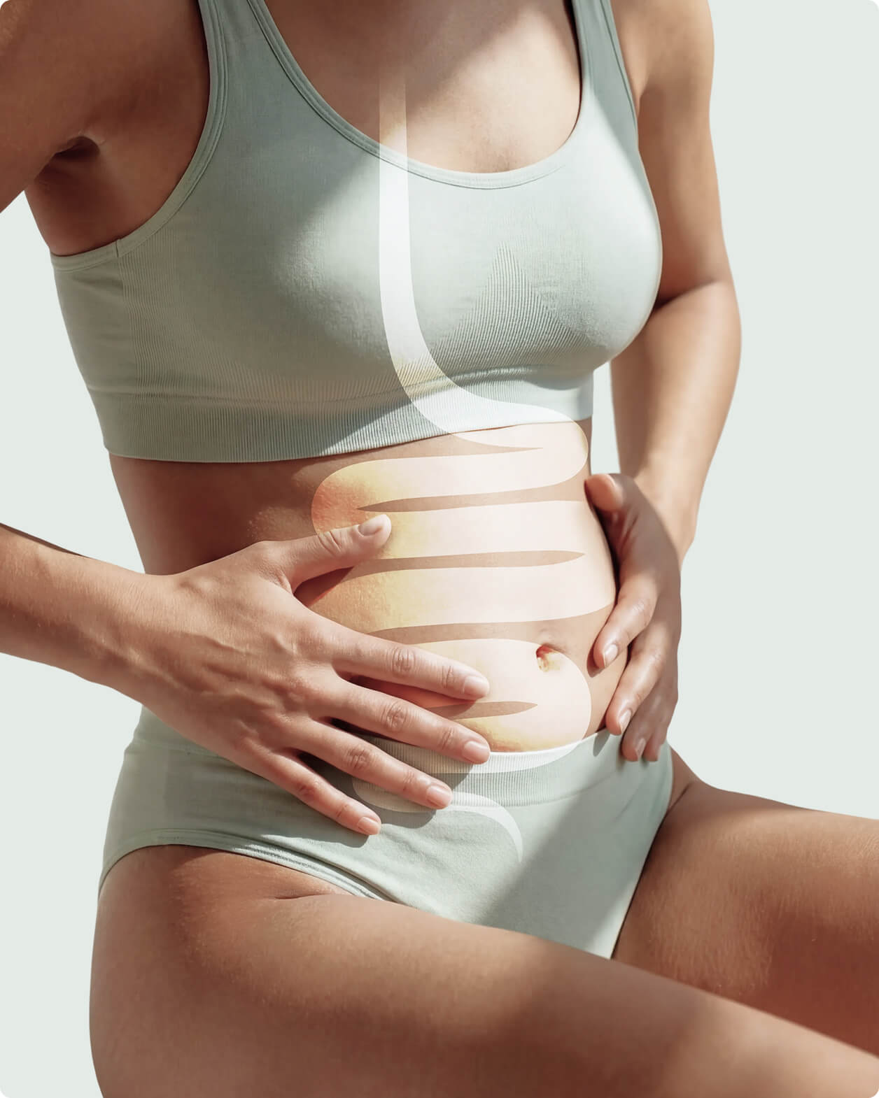 Woman holding bloated stomach